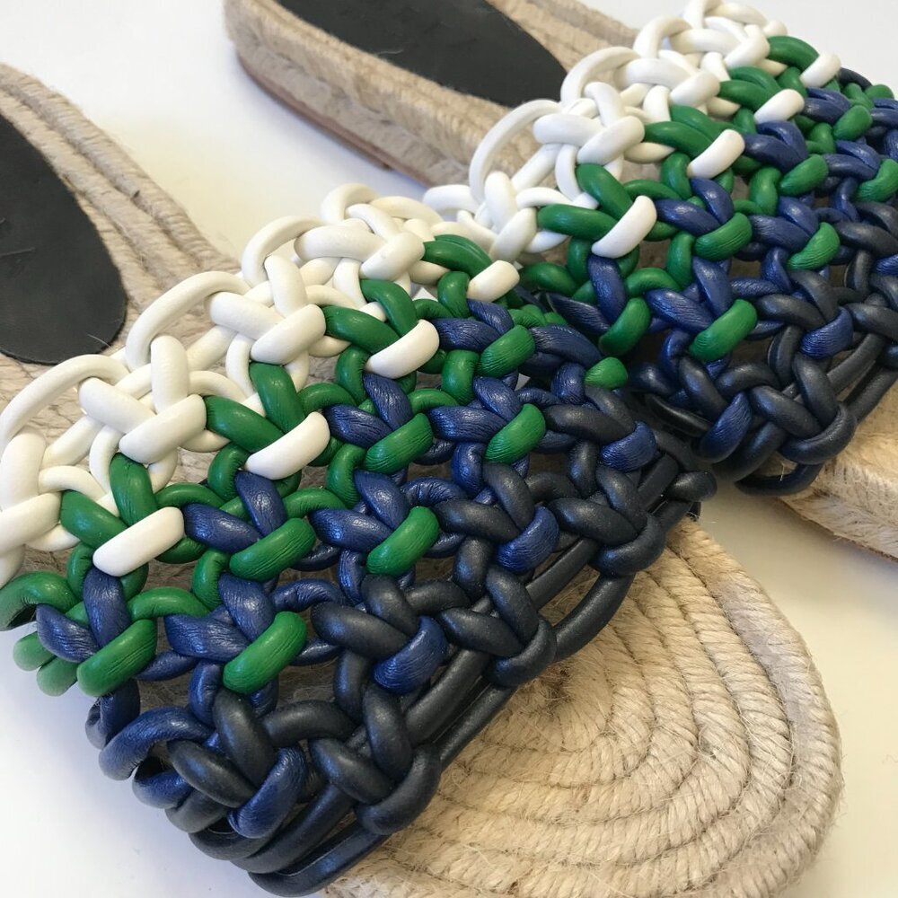 Anthropologie Marea Leather Braided Espadrille Sandals Slides Womens 39 9 Blue - Picture 5 of 11